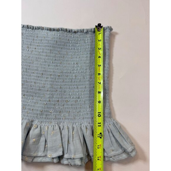 NWT Koch Nicole Skirt Bayou Blue Ruffle Hem Gold Accents Cotton Fabric (GG71) - Picture 5 of 8